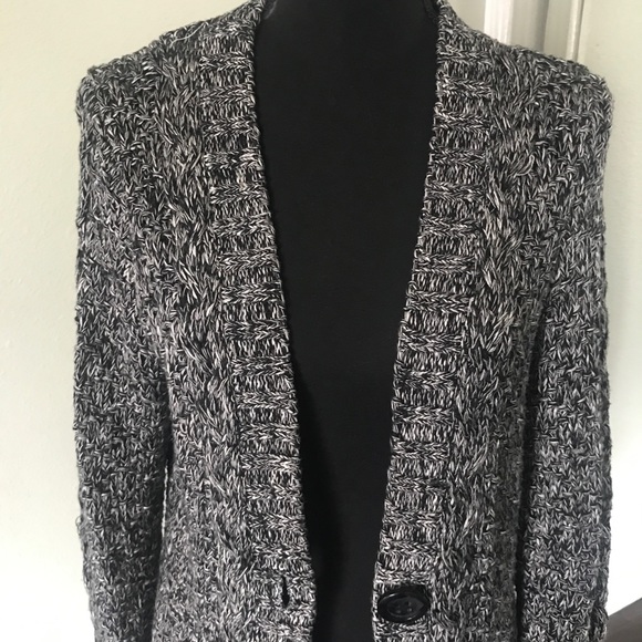 Black And White Chunky Long Line Cardigan - Picture 3 of 6